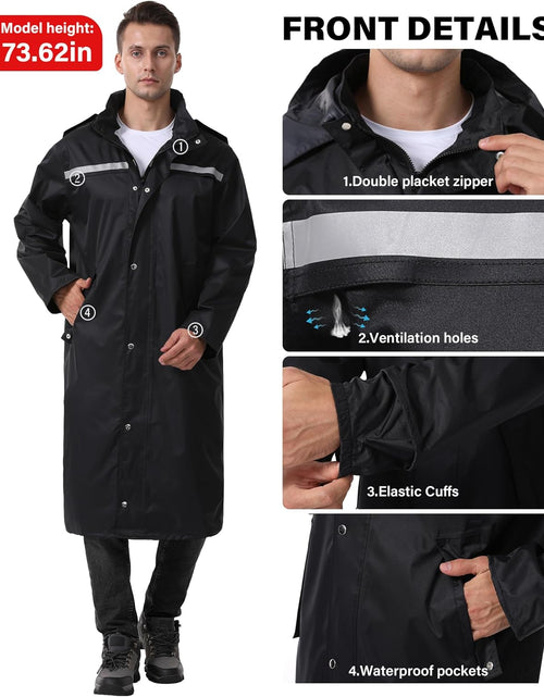 Load image into Gallery viewer, Raincoat Waterproof Long Rain Jacket Lightweight Rainwear Reflective with Packable Hood for Men Women Adults
