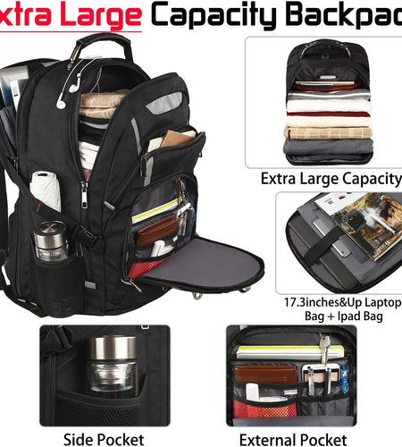 18.4 Laptop Backpack for Men, 55L Extra Large Gaming Laptops Backpack with USB Charger Port,Tsa Friendly Flight Approved and RFID Anti-Theft Pocket,Water Resistant Suiltable for Traveling & Business